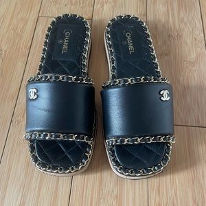 NEW Chanel Slides- 2022 black / gold chain slide sandal.